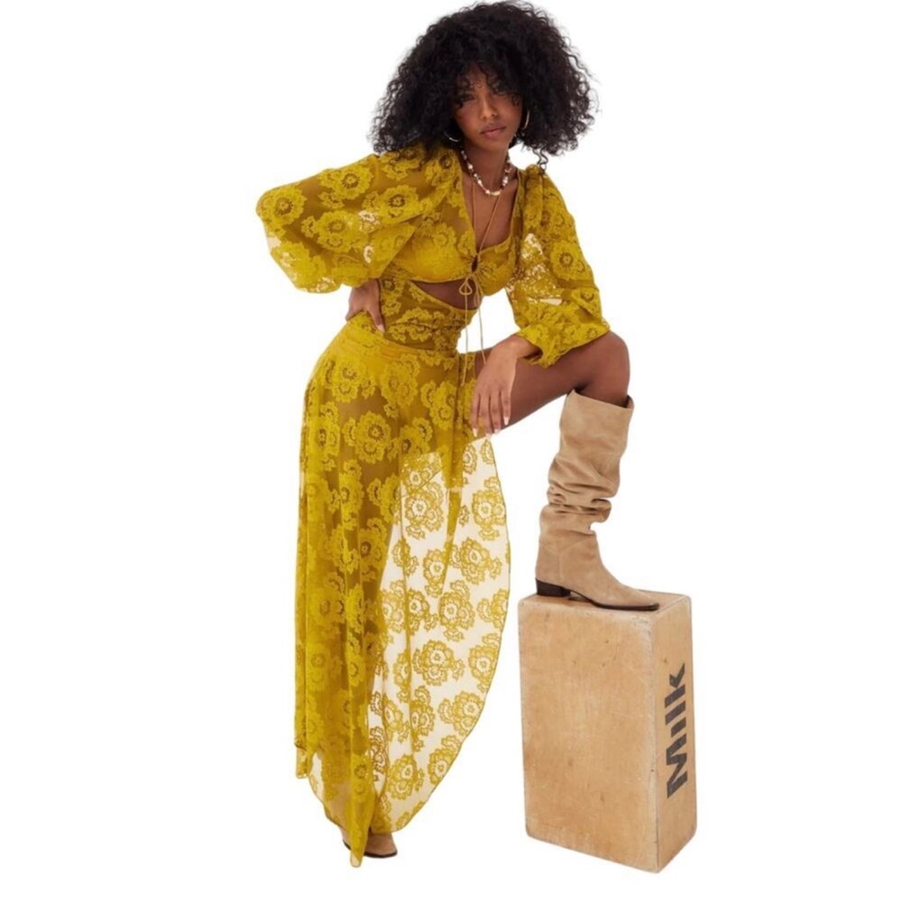 For Love & Lemons Tiana Midi Dress in Yellow